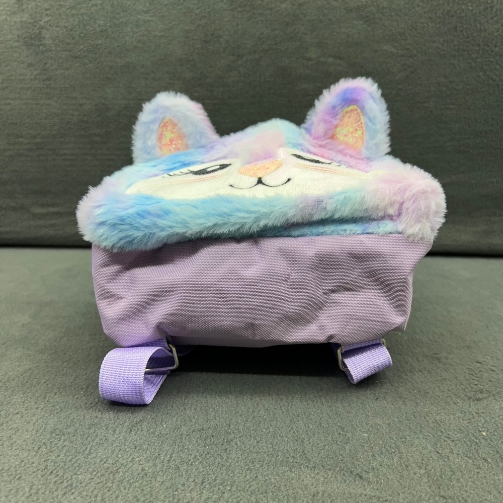 Sequin Plush Cat Mini Backpack Accessories Purple Blue Furry Girls Toddler - Picture 6 of 8